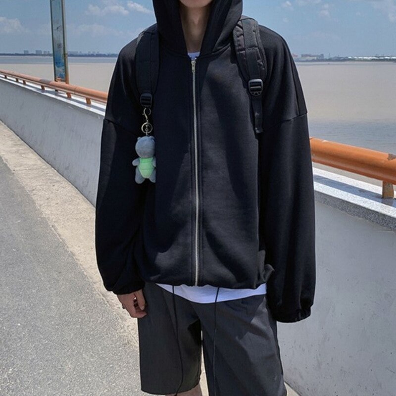 Hoodie Sweatshirt Men Plus Size Japanese Streetwear Oversize Men's Hoodies Plain Hooded Clothes Black Grey Hip Hop Tops: XL / Black