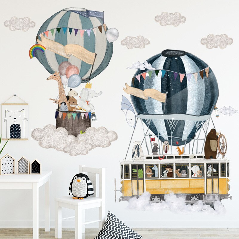 Tegneserie luftballon vægklistermærker børn børneværelse baby vuggestue hjem dekoration vægmærkater miljøvenlig vinduesindretning