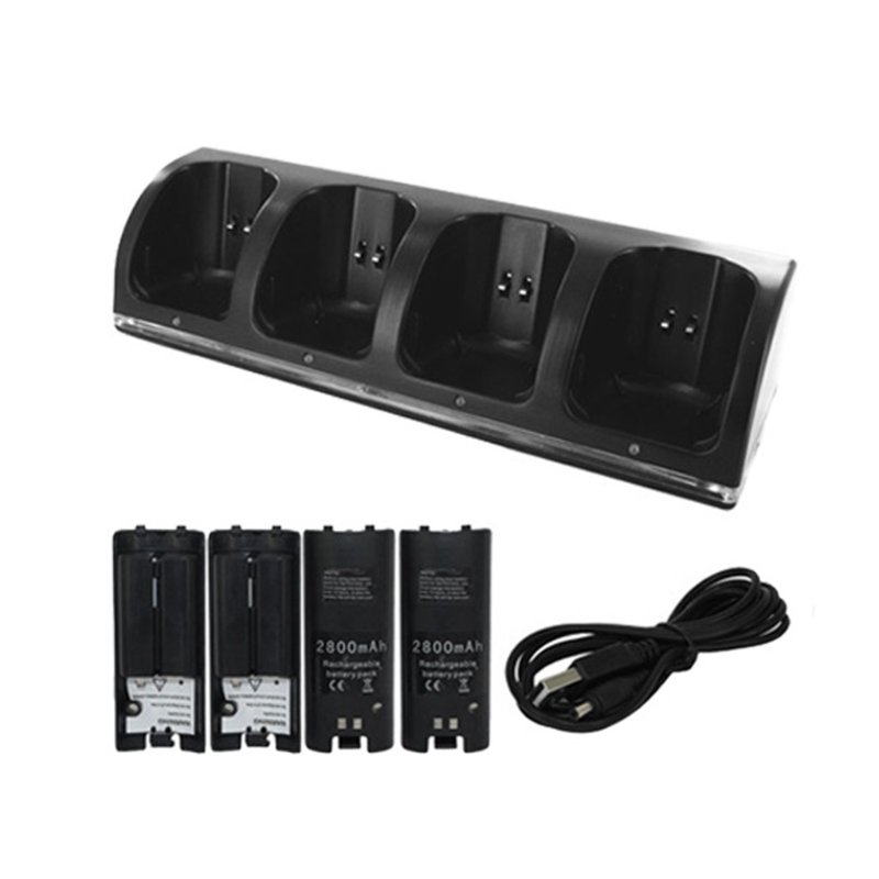 4-Port Lader Opladen Dock Met 4 Oplaadbare Batterij Packs Past Voor Wii B03C: Black