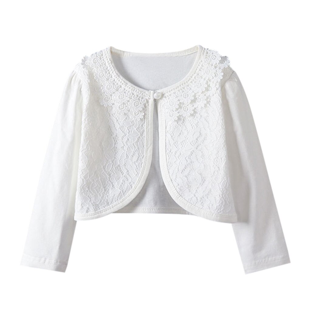 Cardigan boléro à manches longues en dentelle pour petites filles, vêtements princesse, nouvelle d'été pour enfants hauts: WHITE / 9