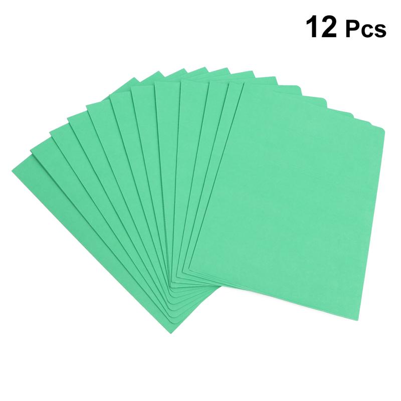 12Pcs A4 2Pockets Kraft Paper File Folder Brown Holder Document Folder Office Project File Presentation Folder: Green