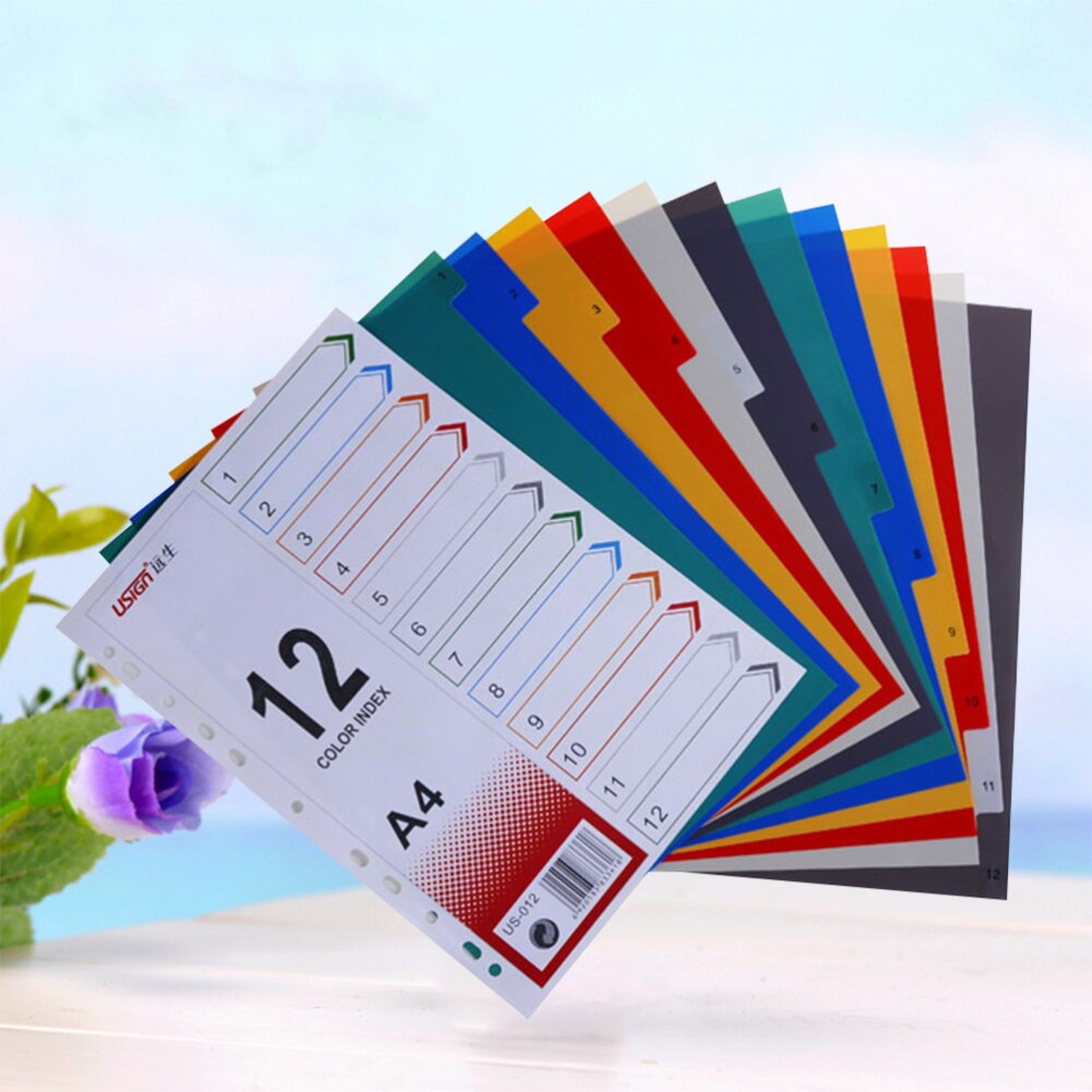 12Pcs Index Page Divider Colorful Classification Page Tab for Notebook Memo (A4)