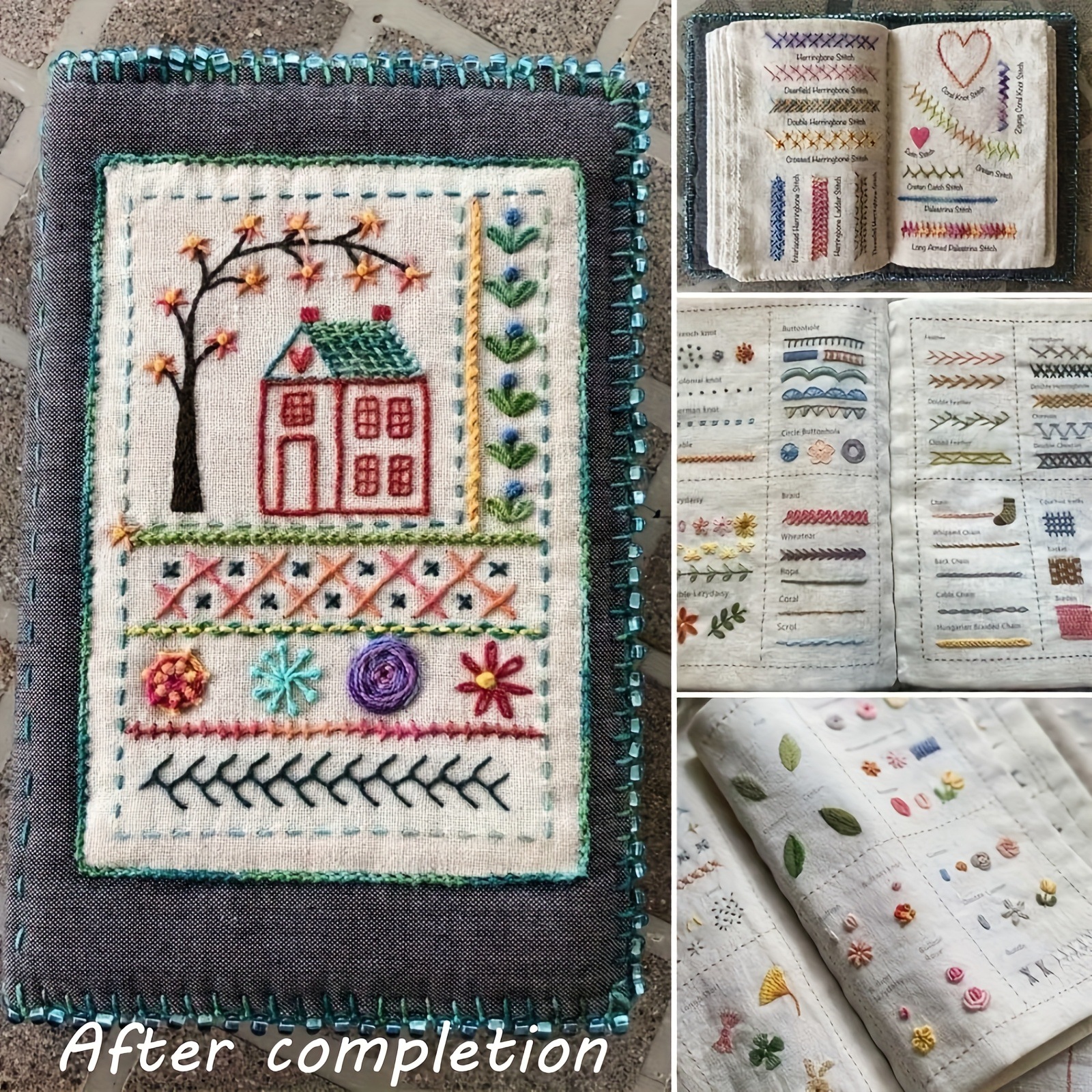 Libro de puntada de bordado DIY: guía de costura manual para principiantes, patrones de punto de cruz, Tutorial de costura con plantillas de muestras