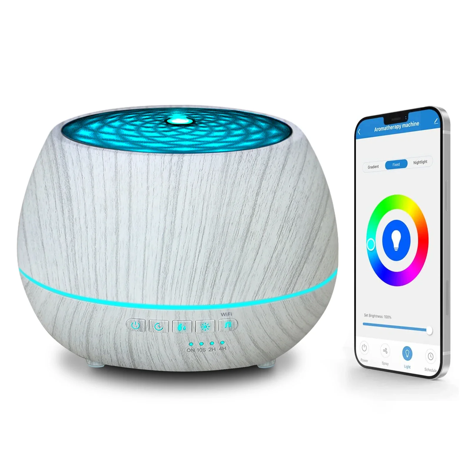 Humidificateur d'air intelligent de diffuseur d'huile essentielle d'aromathérapie de WiFi 500ml, connecte à Tuya, Alexa et Google Home avec 7 couleurs de LED: vert clair / L'UA