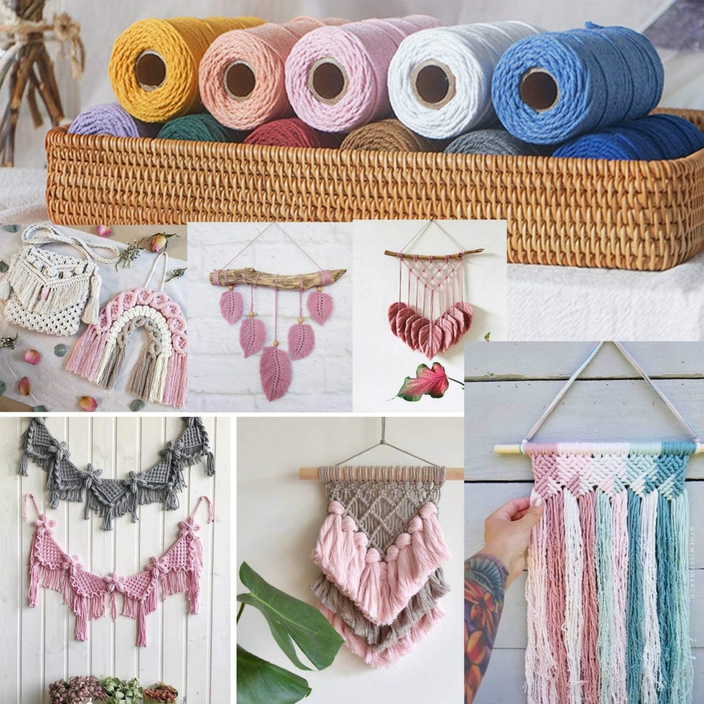 4mm 100%  bomuldssnor farverig reb ledning beige snoet håndværk macrame snor gør-det-selv bryllup hjem tekstil dekorative forsyning 100m