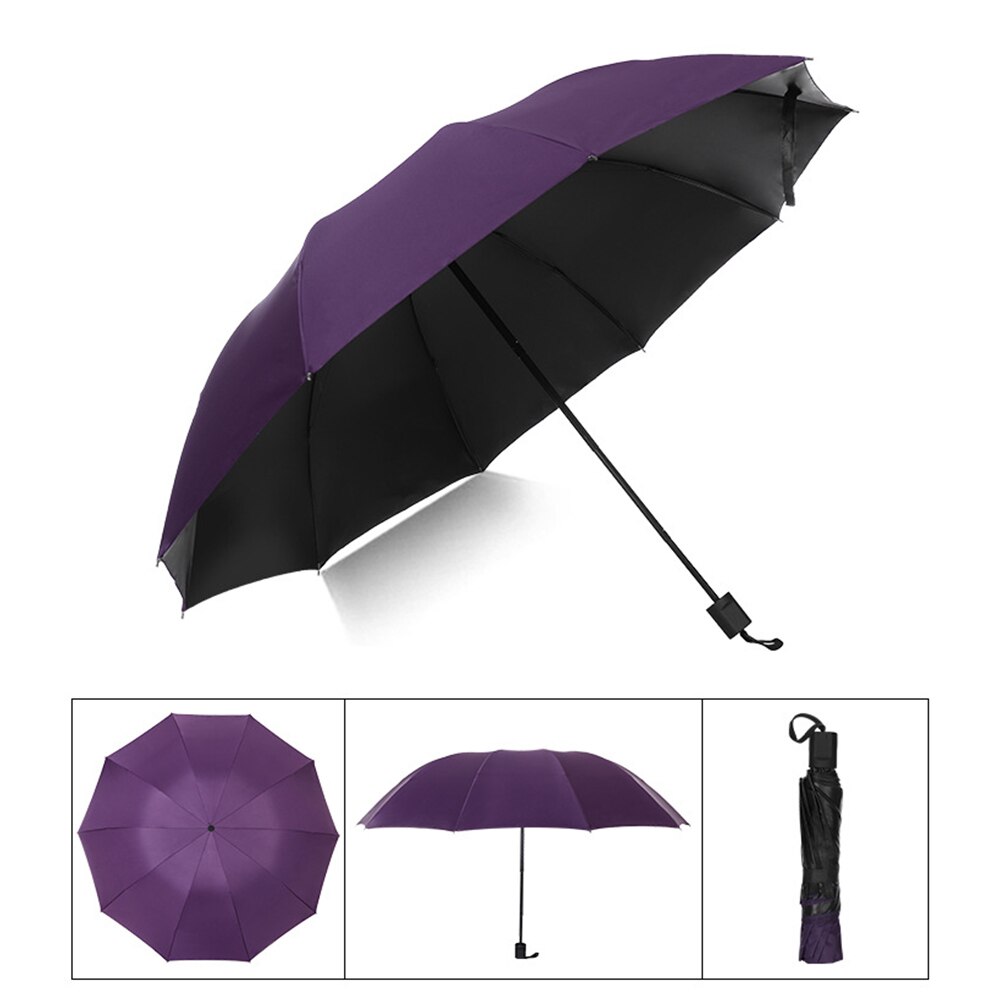 Sombrilla de viaje familiar Extra grande con protección UV resistente al viento de 58 pulgadas para negocios, sombrilla plegable de 3 pliegues para Golf y exteriores: Púrpura