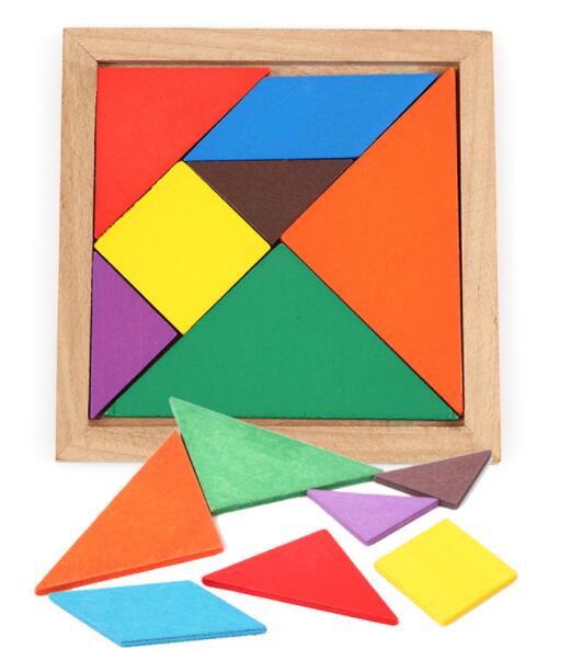 Colorful Square Wooden Tangram 7 Piece Jigsaw Puzzle Toys IQ Game Brain Teaser Intelligent Educational Toys for Kids