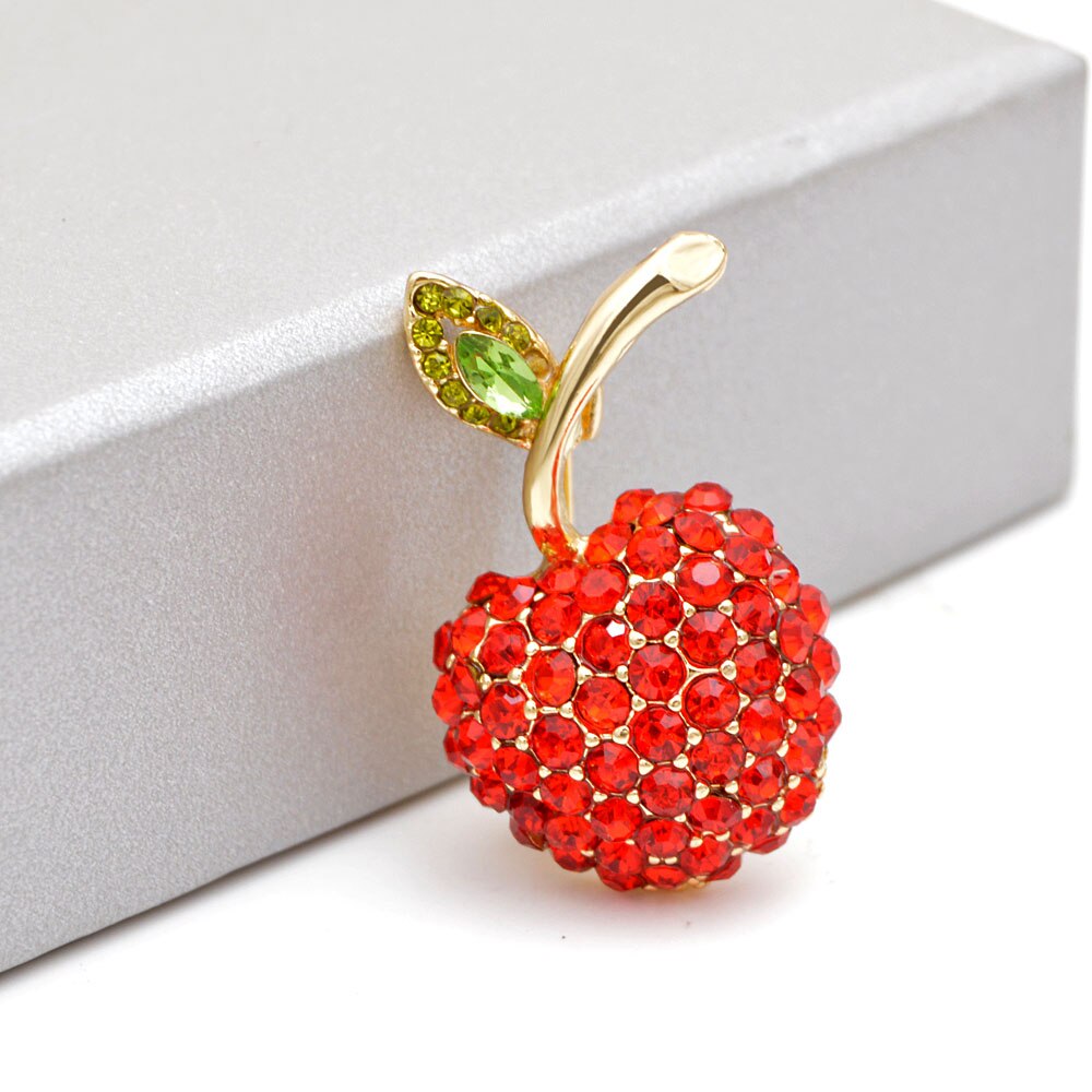 CINDY XIANG-broches de manzana con diamantes de imitación rojos para mujer, broche de fruta pequeña, Pin, camiseta de verano, joyería de