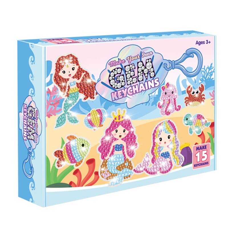 Confezione da 15 diamanti pittura portachiavi kit di arti e mestieri fai-da-te per bambini e principianti adulti sirene animali marini