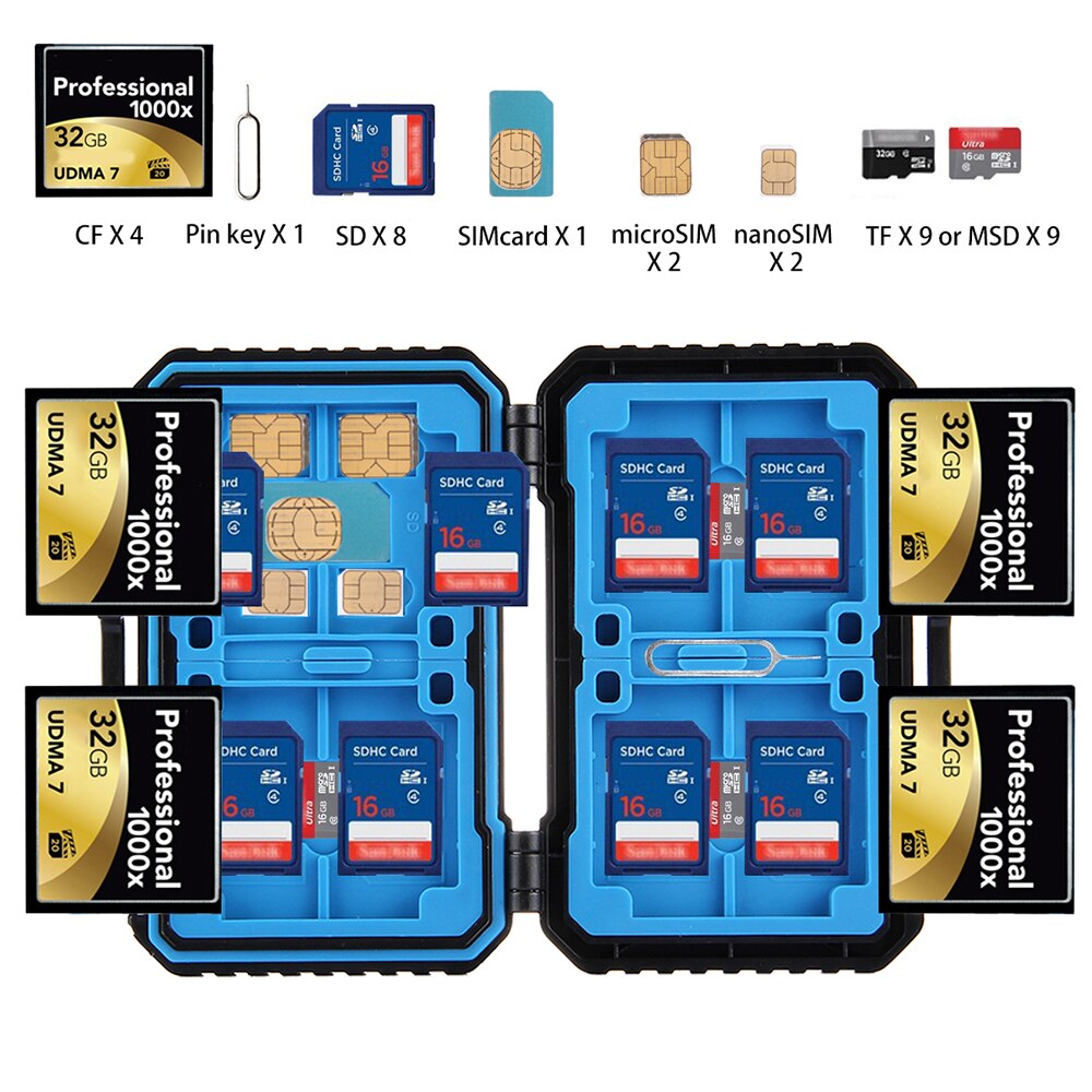 27 cartões de armazenamento caixa de cartão quarto à prova dwaterproof água cf/tf/sd/sim suporte de caixa de cartão de memória caso de armazenamento preto suporte para o transporte da gota