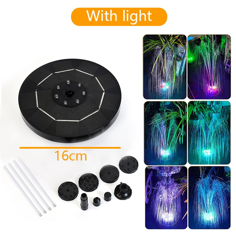 Mini Solar Water Fountain Pool Waterfall Fountain Garden Decoration Outdoor Bird Bath Solar Powered Floating Water Courtyard: 16 CM Light