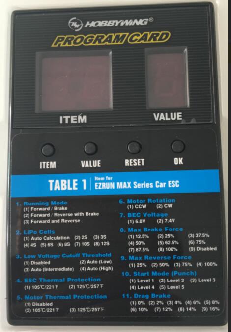 Hobbywing QuicRun WP-880 / WP 860 Dual Brushed Waterproof ESC Speed Controller For 1/8 RC Car: Program card for 880