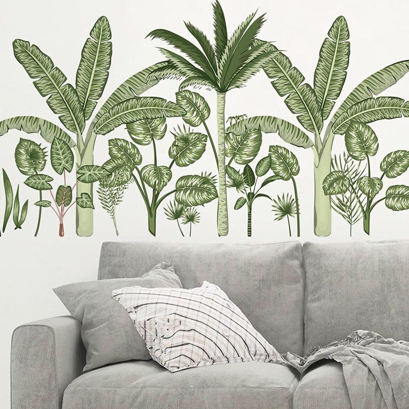 Green Plant Wall Sticker DIY Pink Peony Flowers Tropical Beach Palm Leaves Wall Stickers Modern Art Vinyl Decal Mural Wall: No.9