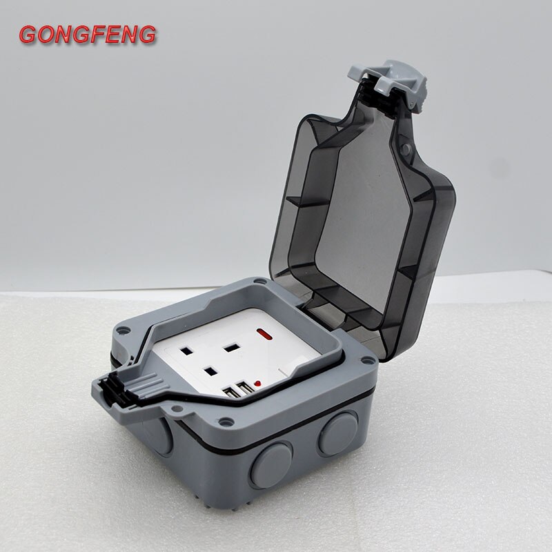 Outdoor Waterproof 5V 2100mA USB Socket Wall Plug UK Standard 250V 13A Power Supply Jack Special