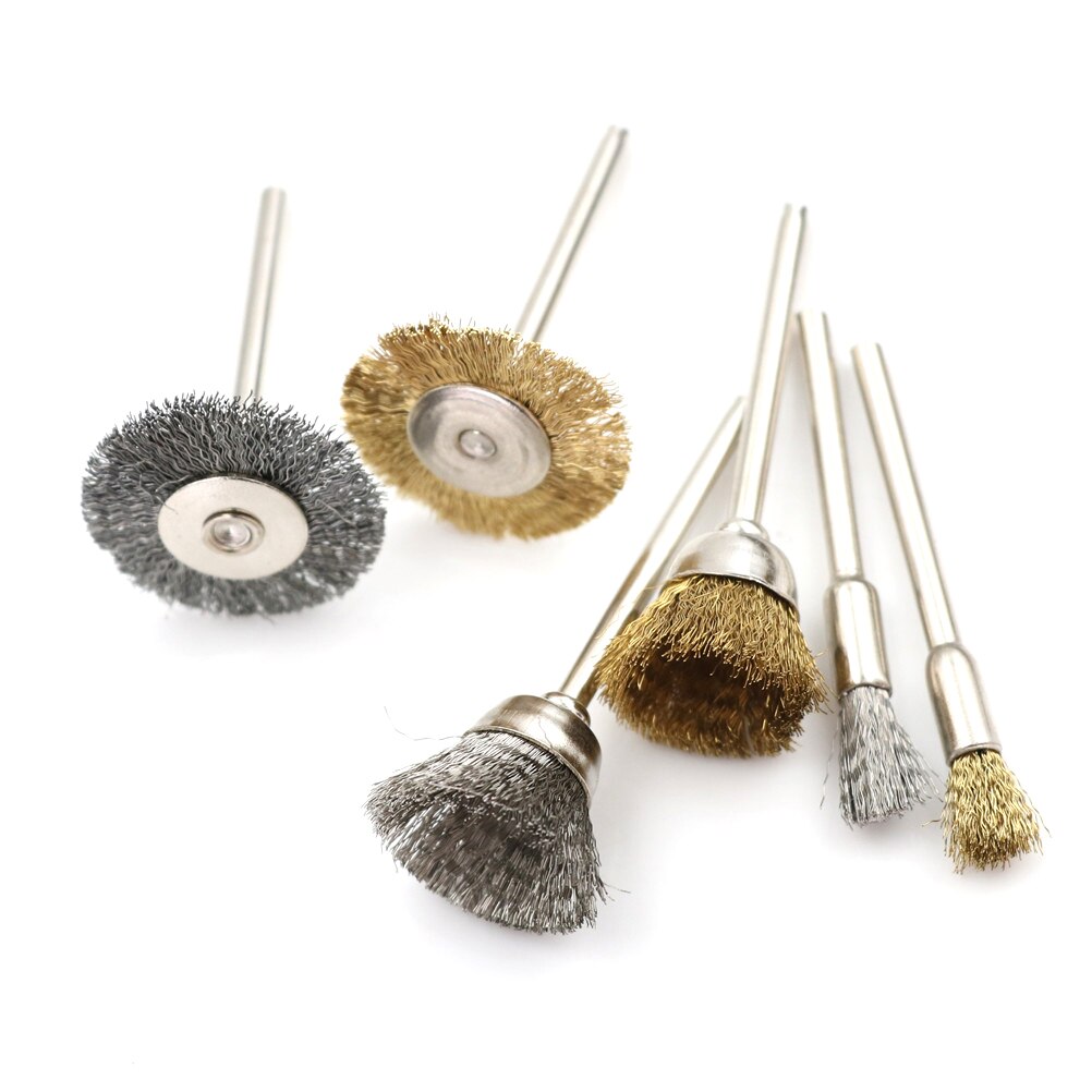 24pcs/Set Brass Steel Wheel Dremel Wire Brush Set For Dremel Tools Accessories Burr Abrasive Head Deburring Drill Tools