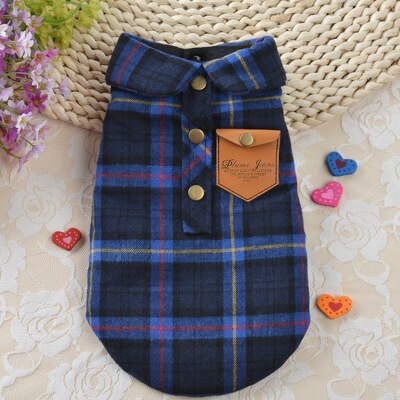 Pet Dog Soft Cotton Plaid Shirt Autumn Spring Warm Clothes for Small Dogs DC754: Blue / XS