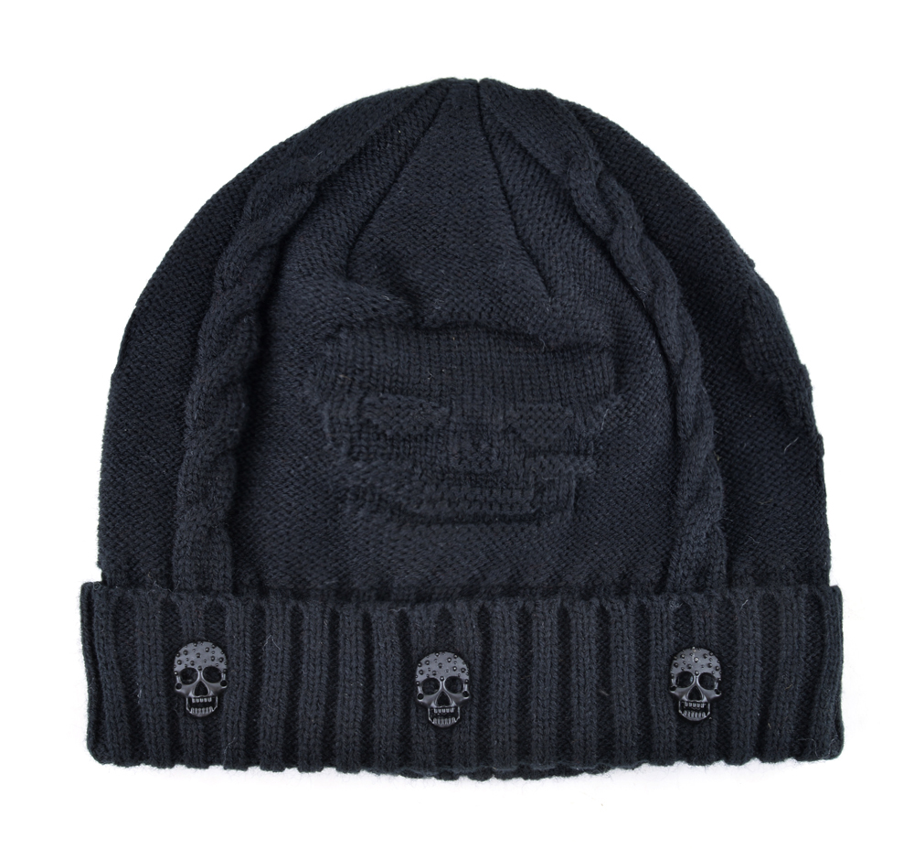 Super kule hodeskalle mønster luer for menn strikket ull pluss fløyels bein ensfarget hip-hop lue vinter dame lue gorro cap