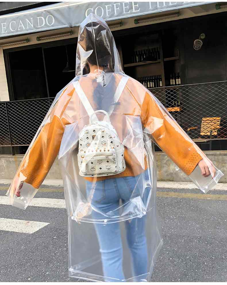 Vrouwen Transparante Regenjas Waterdichte Lange Regen Jas Met Kap Voor Vrouwen Outdoor Wandelen Fietsen: bag position / L