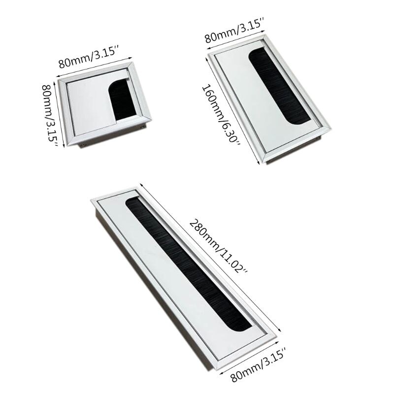 Hardware de oficina negro mate Cable rectangular ojal aluminio cuadrado Pasacables de mesa con varios tamaños
