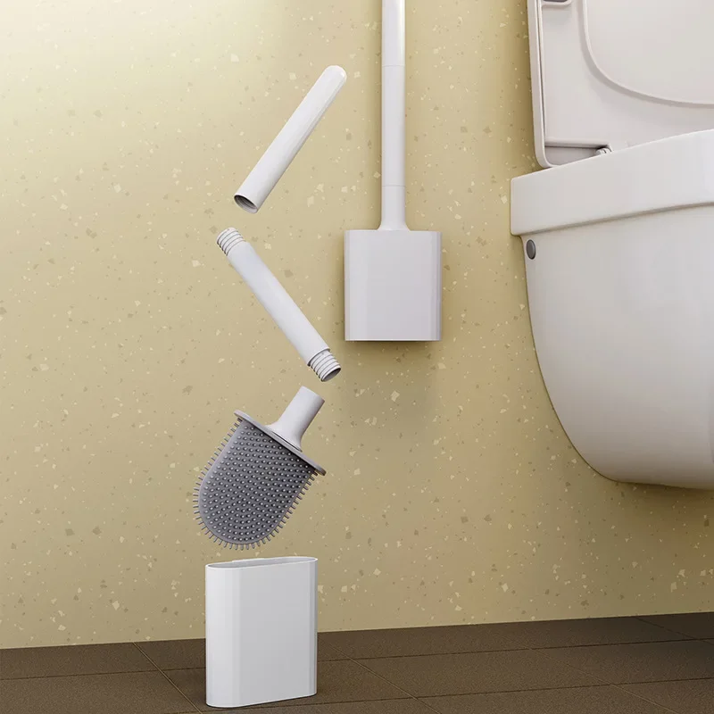 Silikon-Toiletten bürste mit langem Griff flexibler Reiniger Mini-Schlecht bürste Schnellt rockn ender Halfter Schlecht zubehör