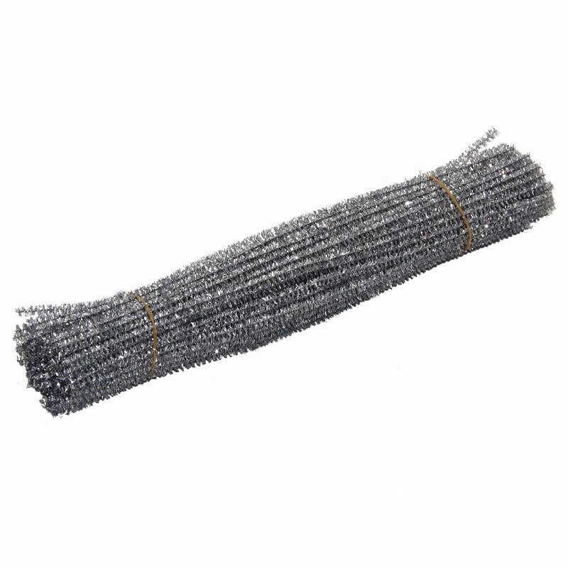 100pcs 30cm 12'' Pipe Cleaners Sparkle Christmas Chenille Craft Stems Plush Wired Sticks Xmas DIY Supplies Gold Silver Red Green: silver