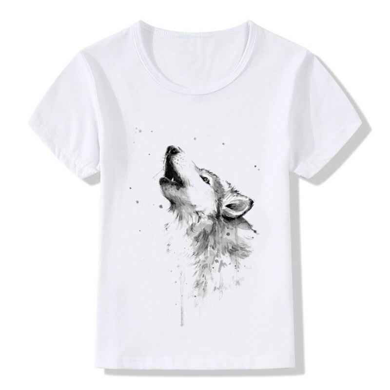 Crianças animal lobo hardliner impressão t camisa crianças verão topos meninas meninos camiseta roupas casuais do bebê, ooo352