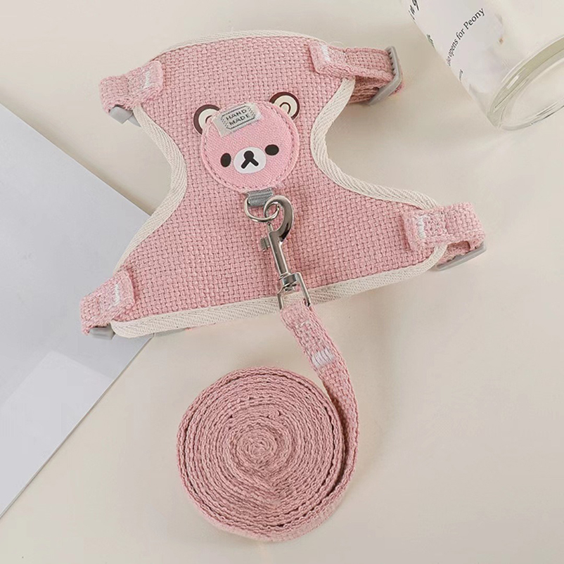 Correa para perro Winnie the Pooh, arnés para gato, perro que camina, perro pequeño, chaleco de peluche, arnés estilo, suministros para mascotas: L / Rosa