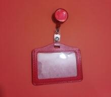 Business Badge Transparent Card Holder Bag PU Women Employee Transparent Card Cover Student PU Leather ID Name Card Holder Bags: Red