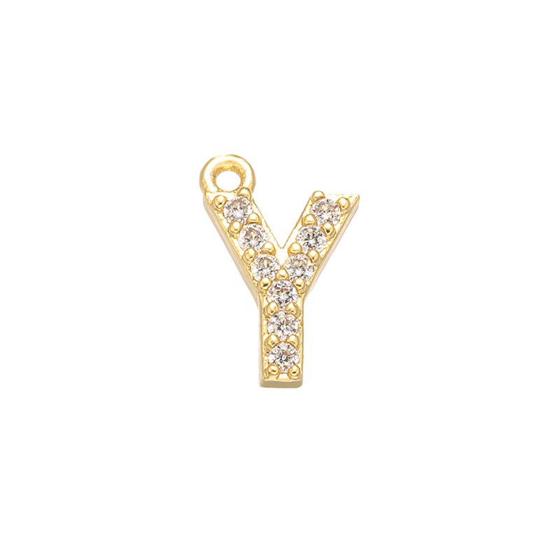 ZHUKOU 8x8.5mm ottone Cubic Zirconia cristallo 26 lettera pendenti con ciondoli per donna collana orecchini accessori gioielli modello: VD545: Y
