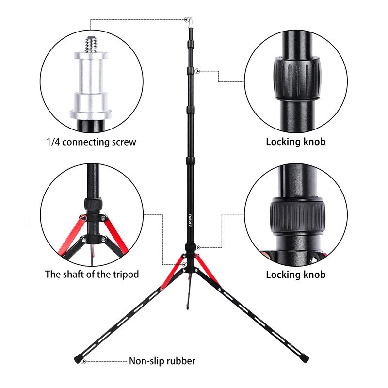 Fosoto FT-190B Rood Led Licht Statief Stand Tas 2.22m Softbox Voor Fotostudio Fotografische Verlichting Flash Paraplu Reflector