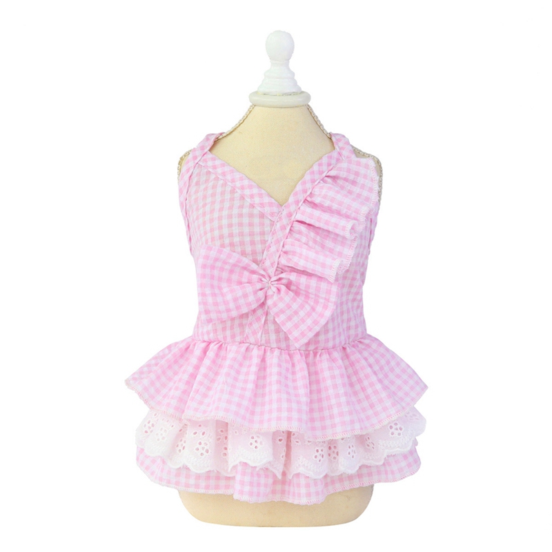 Vestido para perros mascota algodón estilo Vestido de princesa lazo falda transpirable cachorro ropa de verano disfraz: Rosa / XL