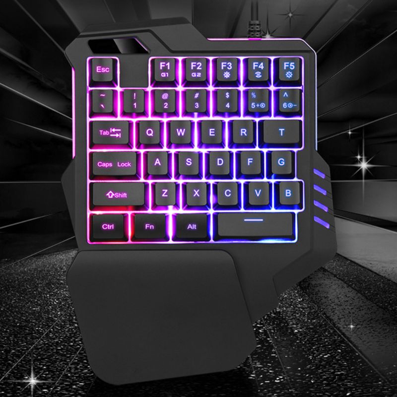 One-hand Gaming Keyboard Portable One Hand Mechanical Wired Colorful Backlit Macro Definition Gaming Keyboard