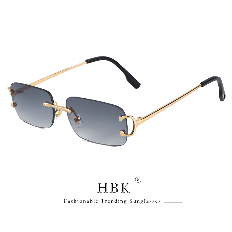 HBK rétro lunettes de soleil sans monture pour femmes hommes petit carré cadre doré thé nuances Rectangle UV400 Zonnebril lunettes: Rouge