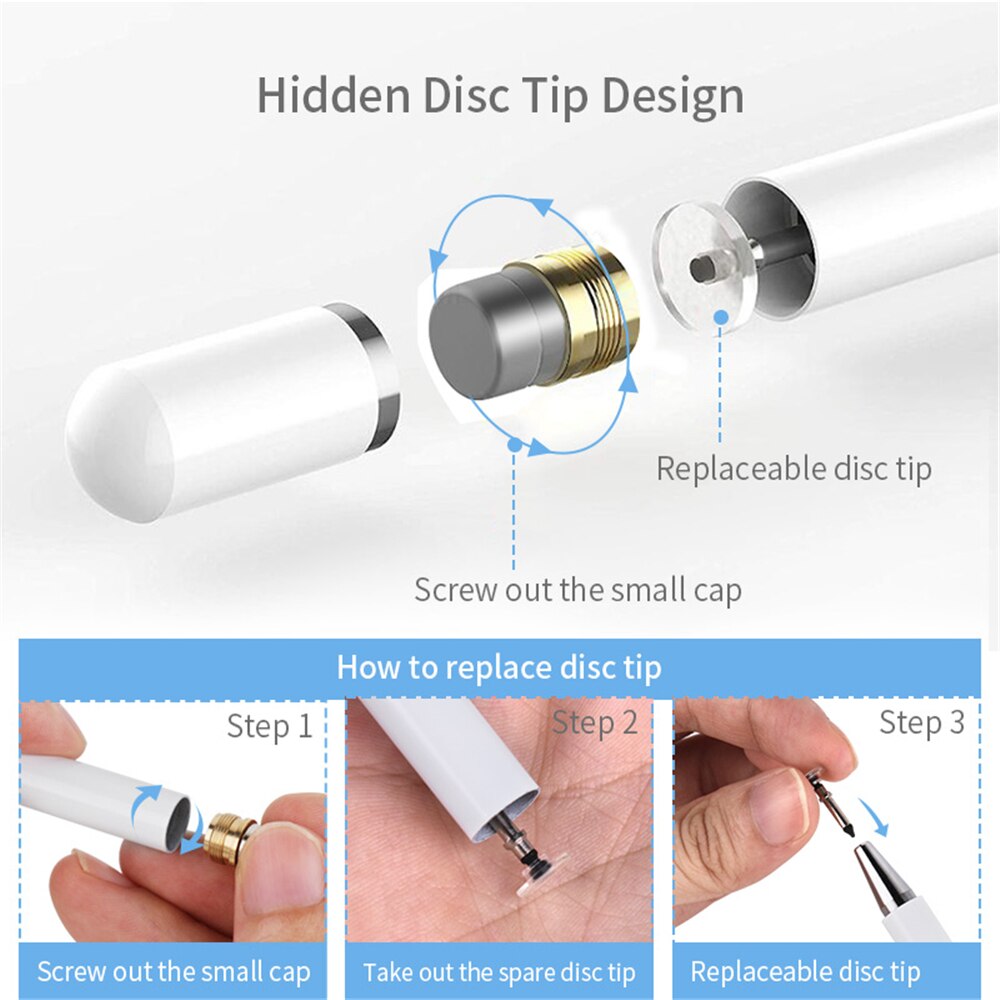 Universal Stylus S Pen Touch Screen Disc Tip Smart Capacitive Pencil Draw Replacement Metal Magnetic Cap For ipad Tablet