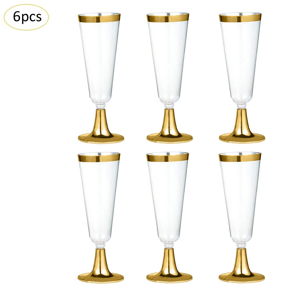 6 stks/set Wegwerp Plastic Rode Wijn Glas Bruiloft Roosteren Champagne Fluiten Glazen Drink Cup Party Huwelijk Wijn Decoratie: Gold