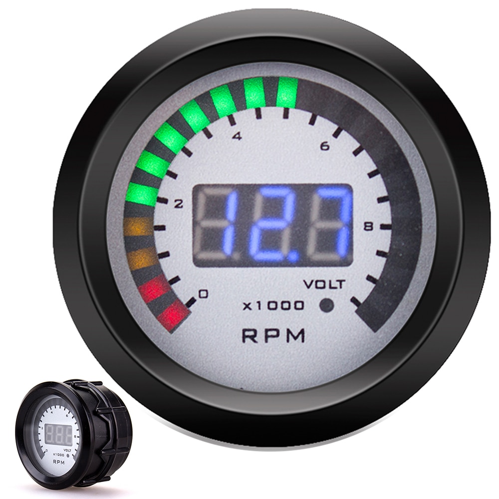 2 in 1 Car Digital Tachometer + Voltmeter 52MM Gauge for 10000 RPM Meter LED Digital Indicator Tacho Gauge Voltage with Pod