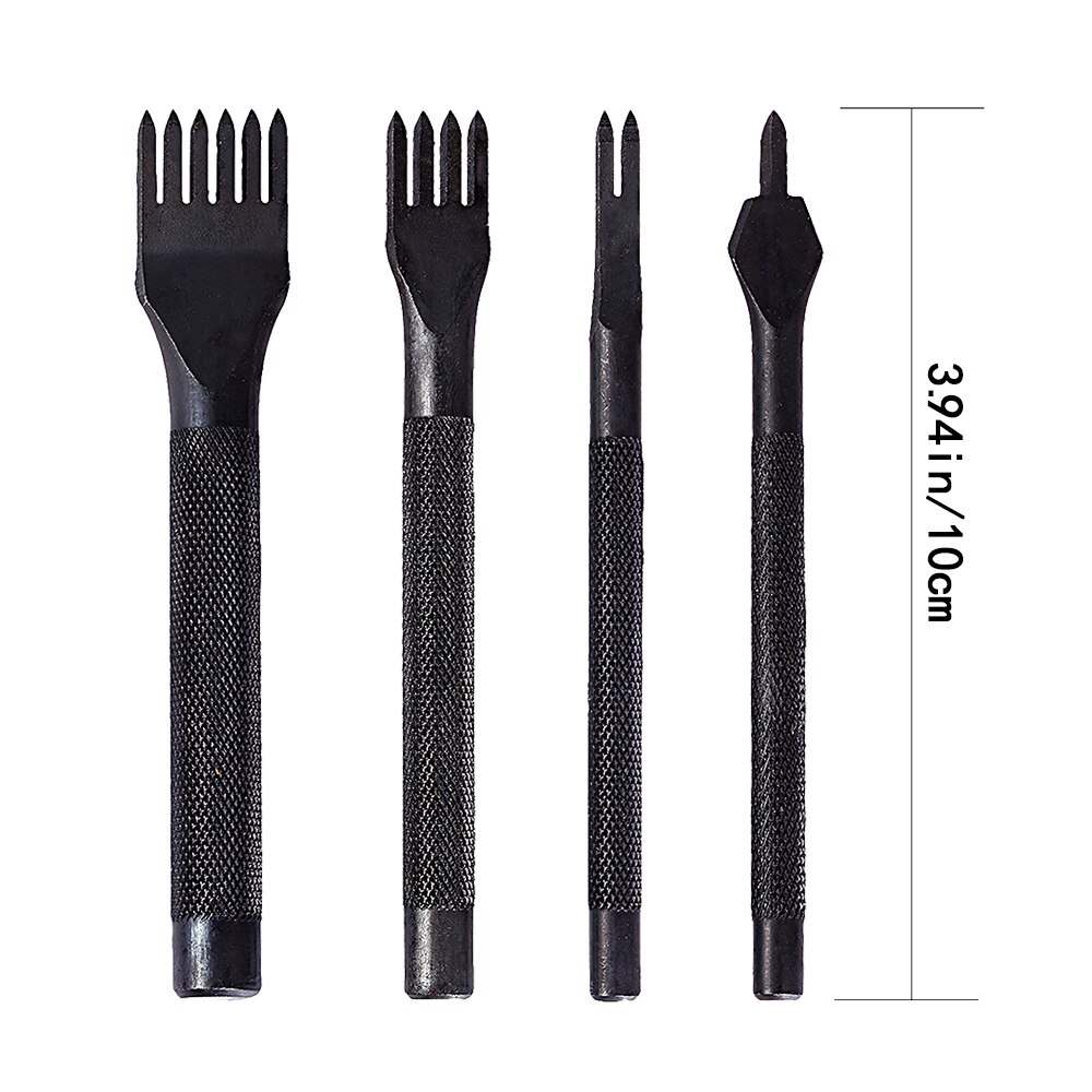 LMDZ Black Steel 3mm 4mm 1/2/4/6 Prong Inch Chisel Leather Craft Tools Hole Punch Lacing Stitching Perforate Leather