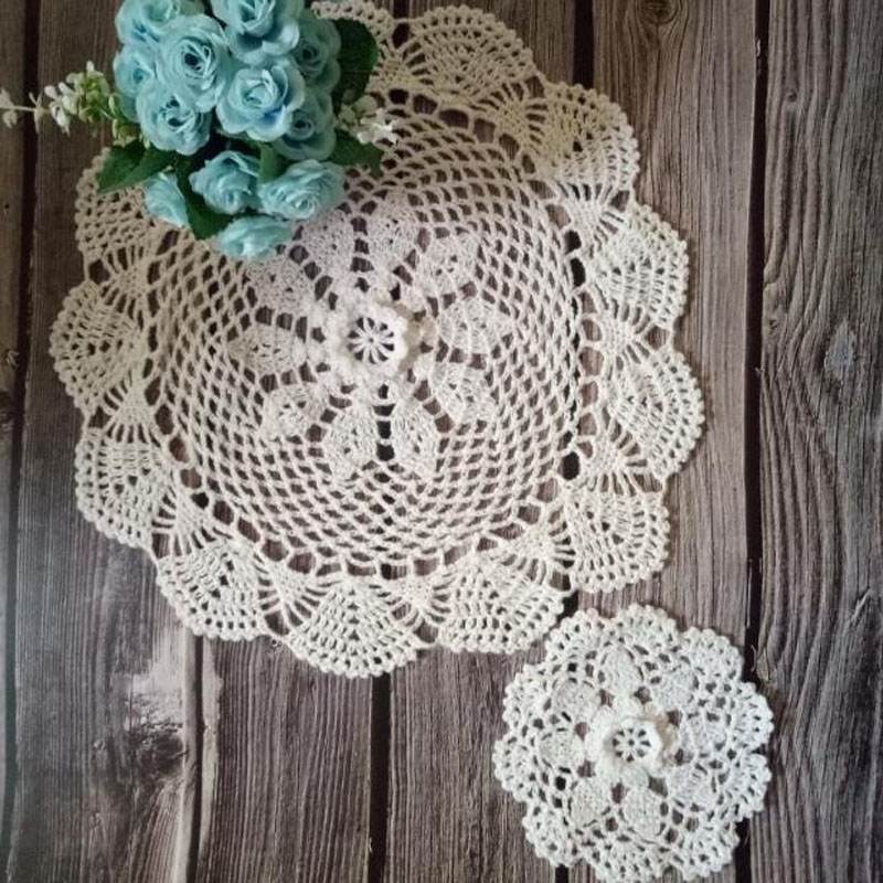 Ronde Handgemaakte Katoenen Placemat Cup Coaster Mok Keuken Kerst Bruiloft Tafel Plaats Mat Doek Kant Gehaakte Thee Kleedje Schotel Pad