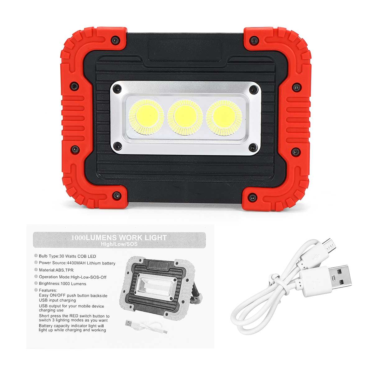 Lámpara LED COB de 380W con Usb/batería, linterna portátil, foco de luz Led para Camping, reflector Led portátil de emergencia: Rojo / USB Charging Type