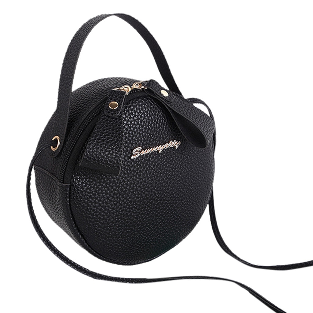 Women's Bag Simple Messenger Bag Female Mini Round Handbag Girls Leather Waterproof Bag 1111#B