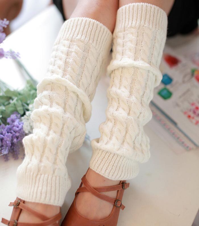 Calentadores tejidos de lana para mujer, calcetines cálidos hasta la rodilla, tejidos a ganchillo para invierno, calentadores de piernas, calcetines modernos