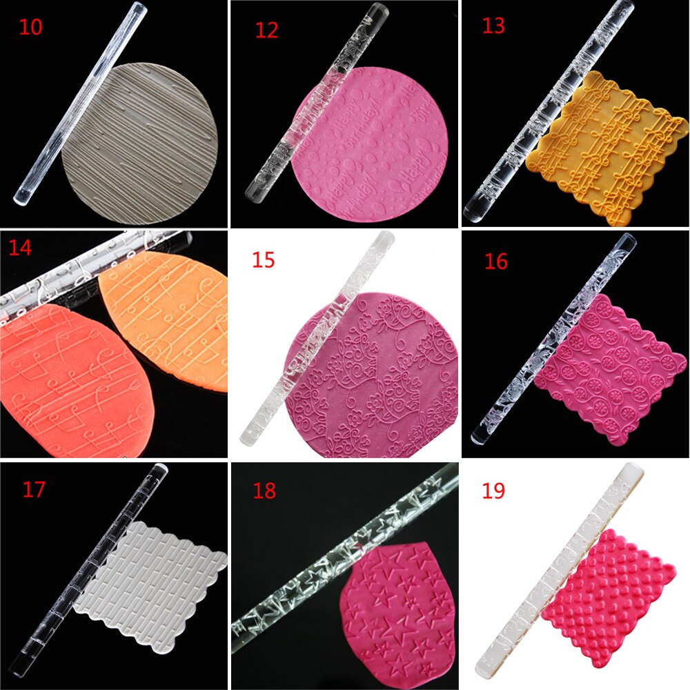 15Styles Acrylic Rolling Pin Fondant Cake Impression Rolling Pin Pastry Roller Embossing Kitchen Baking Decor Tool