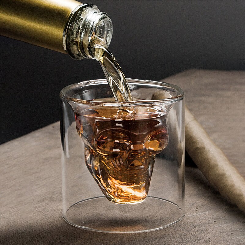 1/4 stk vodka whisky krystal kop kraniet hoved gennemsigtig drinkware dobbeltlag varmebestandigt glas fest bar forsyninger