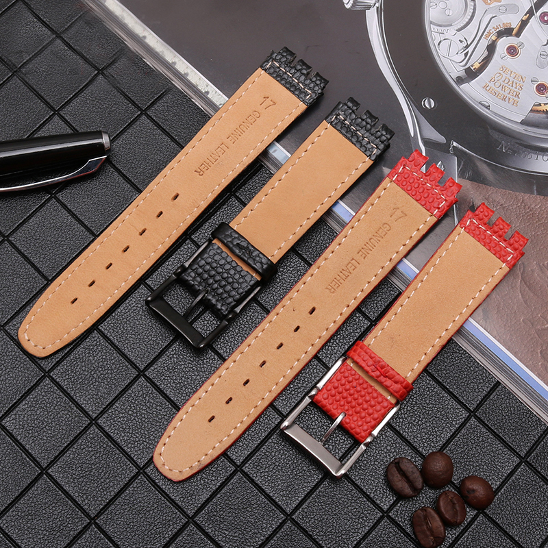 17Mm Hagedis Patroon Horloge Band Lederen Band Vervangende Polsband Voor Swatch Ycs Yas Ygs Zwart Bruin Wit Armband