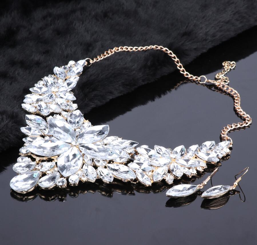 Verzilverd Bridal Sieraden Set Voor Bruiden Crystal Ketting Oorbellen Wedding Party Kostuum Accessoires Decoratie Vrouwen: Gold