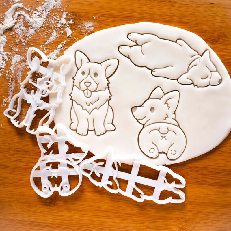 Molde de galletas Corgi 3D, dibujo animado en forma de perro, glaseado de azúcar, galleta en relieve, sándwich de fruta, galleta, Fondant, prensa, molde para hornear: D-3pcs set