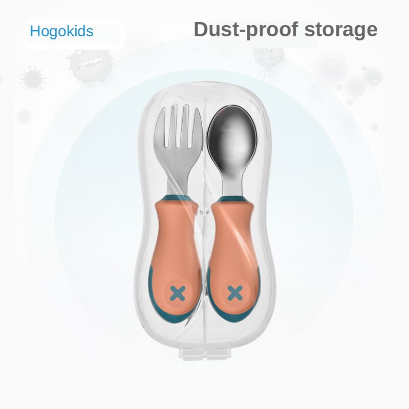 Kinderen Servies 304 Roestvrij Staal Korte Handvat Vork Lepel Baby Draagbare Training Effen Voedsel Lepel Set Baby Lepel H41-186