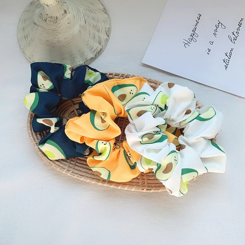 Afrodite satin scrunchie avocado mønster gummibånd hårbånd elastisk pandebånd kvinder piger hestehaleholder hår tilbehør