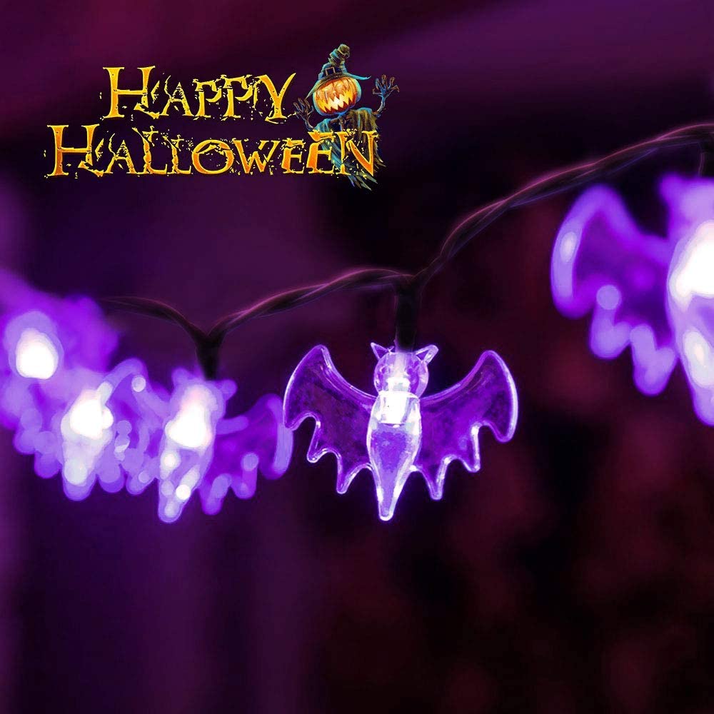 10/20/30 LED Purple Bat String Lights Solar Powered Halloween Bats String Lights for Outdoor Halloween Christmas Party Decor