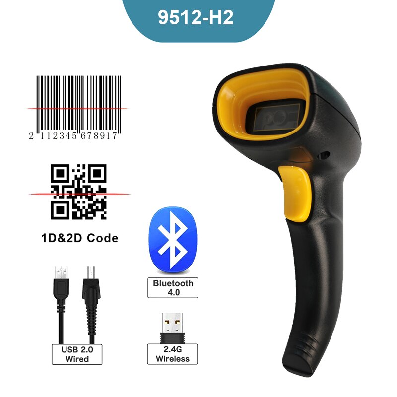 Wireless Barcode Scanner Bluetooth Code Reader 1D/2D QR Bar Code Scanner Support Mobile Phone iPad Handheld Reader POS Inventory: Bluetooth 2D H2